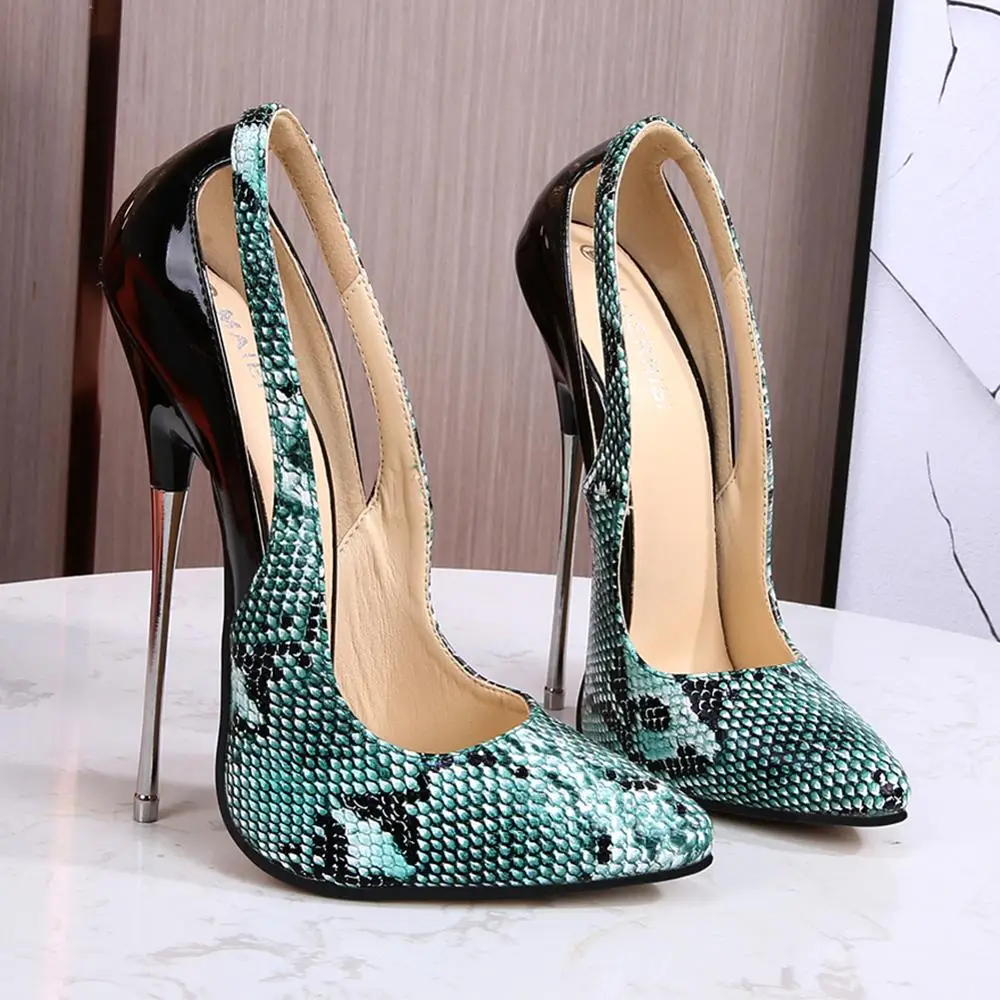 High-Heels Stitching-Shoes Stilleto Metal Green Big-Size Womens Model 46 Snake-Pattern