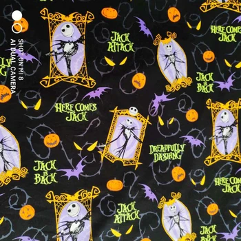 

140cm Wide Skull Fabric 100% Cotton Fabric Patchwork Halloween Pumpkin Bat Skull Printed Fabric DIY Quilting Sewing Material