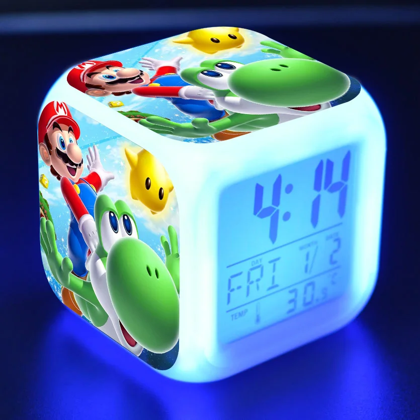 Аниме фигурки Super Mario Bros кукольные Часы Будильник СВЕТОДИОДНЫЙ Красочный светильник Mario Yoshi Фигурки игрушки для детей Рождественский подарок