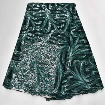 

Dark Green African Net Lace Fabric With Sequins 2020 Latest Fabric High Quality Fashion Nigerian Tulle Sequins Lace Fabric Dress