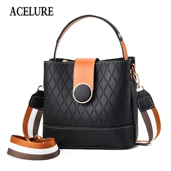 

ACELURE Women PU Leather Bucket Bags Solid Color Soft Hasp Handbags Simple Style Casual Minimalist All-match Shopping Tote Bags
