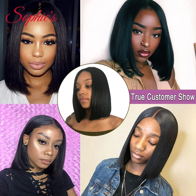 Sophie’s 4*4 Lace Closure Short Bob Human Hair Wigs Pre-Plucked Brazilian Straight Human Hair Wigs 150% Density Remy wig 8-14″