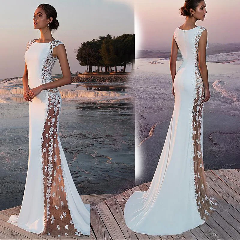 

Women White Lace Dress Flower Embroidered Sexy Long Party Bodycon Maxi Dresses Elegant Formal Dress for Wedding Vestidos Mujer