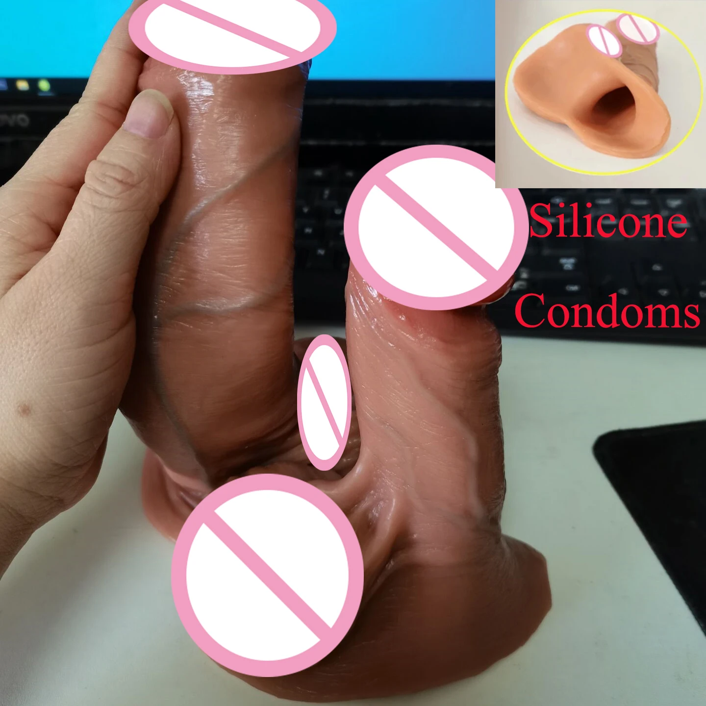 Tanie Super realistyczne Dildo nakładka na penisa powiększalnik wielokrotnego użytku nowe silikonowe prezerwatywy sklep