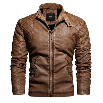 

2019 New PU Leather Jacket Men Motorcycle Jackets Autumn Casual Biker PU Leather Coats Solid Color Slim Fit Mens HX219