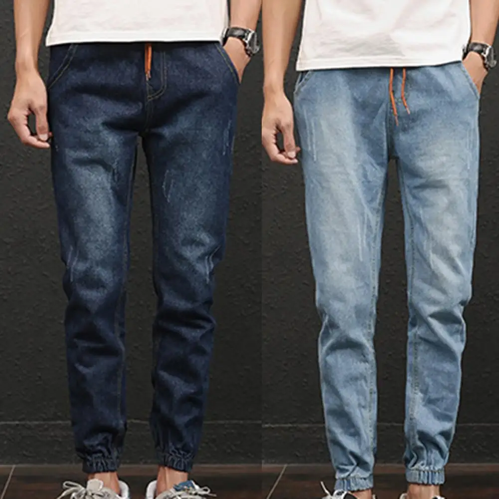 

Plus Size Fashion Casual Comfy Men Jogger Stretch Drawstring Elastic Waist Fit Denim Long Pants Jeans Slim Clothing For Mens