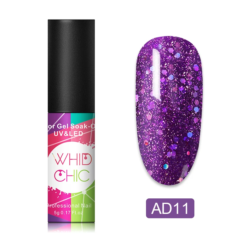 WHID CHIC 1 бутылка 5 мл Блестящий цветной Гель-лак для ногтей Блестящие Блестки долговечный впитывающий УФ-гель для ногтей для самостоятельного дизайна ногтей - Цвет: AD11