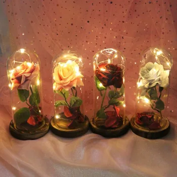 

The Beast Red Artificial Flower Eternal Rose with LED Light Creative Gifts For Birthday Valentine's Christmas Home Decoration