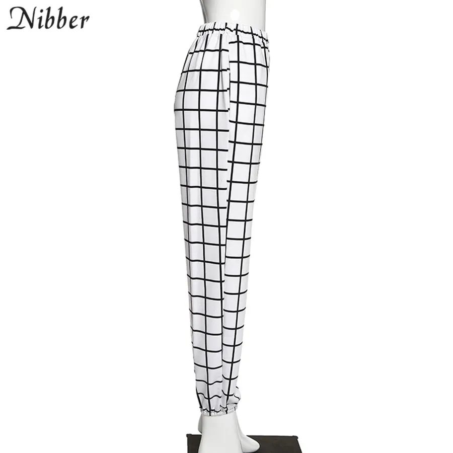 Nibber/черно-белые клетчатые лоскутные шаровары для женщин модные повседневные свободные узкие брюки harajuk уличная одежда эластичные женские брюки