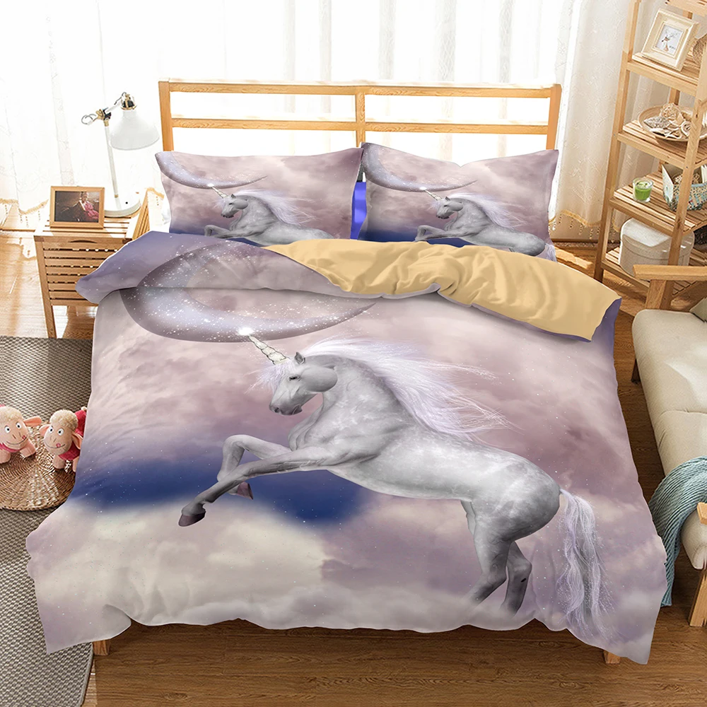 

Custom Unicorn Duvet Cover Set 2/3Pcs with Pillowcase Full Queen King Double Size Bed Linen Set for Boys Girls