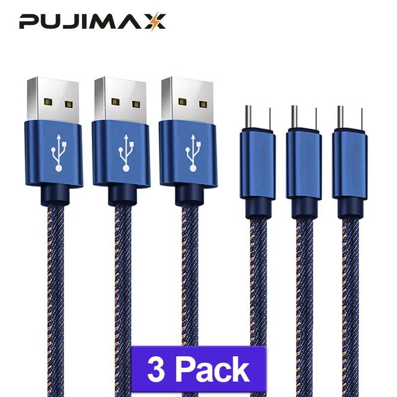 PUJIMAX джинсовый плетеный кабель 2.4A usb type C для быстрой зарядки и синхронизации