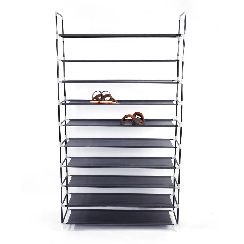 

Simple Assembly 10 Tiers Non-woven Fabric Shoe Rack n Simple Dustproof Shoe Cabinet with Handle Black Home Organizer Accessories