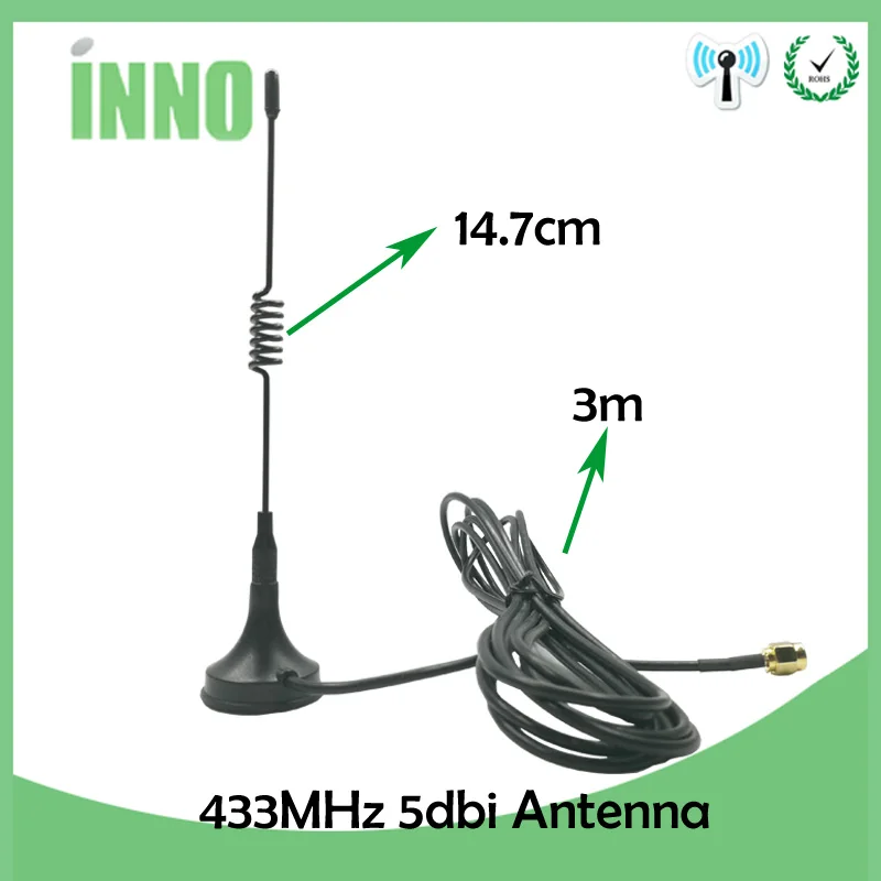 10 шт./лот 5dbi 433 МГц GSM антенна SMA разъем прямой с магнитной базой для радиочастотного усилителя беспроводного ретранслятора