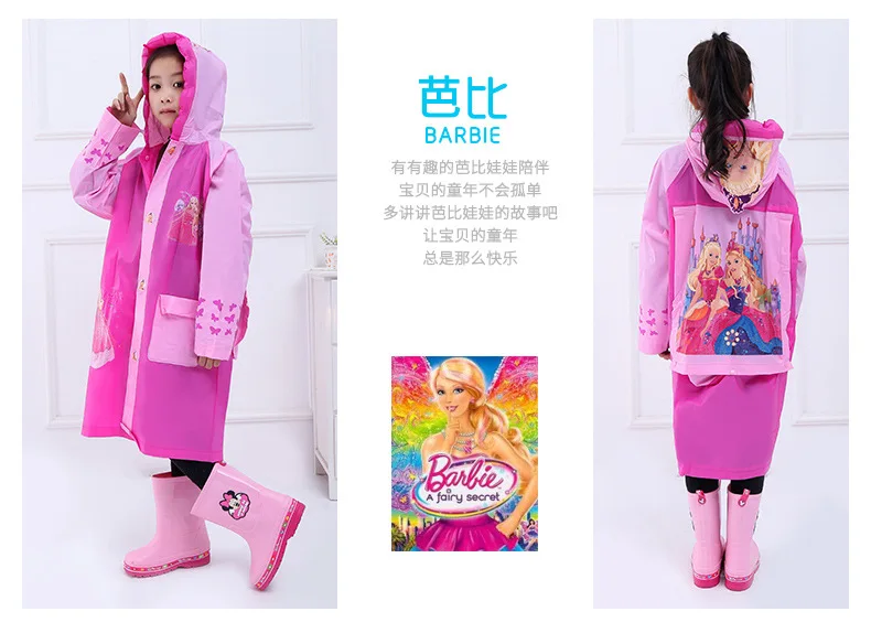 Disney Pink Minnie  Kids Raincoat Cartoon Inflatable hat Poncho Boys  Children Frozen raincoat  gift high quality