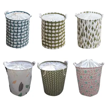 

Large Laundry Basket Drawstring Water-resistance Round Cotton Linen Clothes Storage Polyester Cotton Fabric +polyester Lining