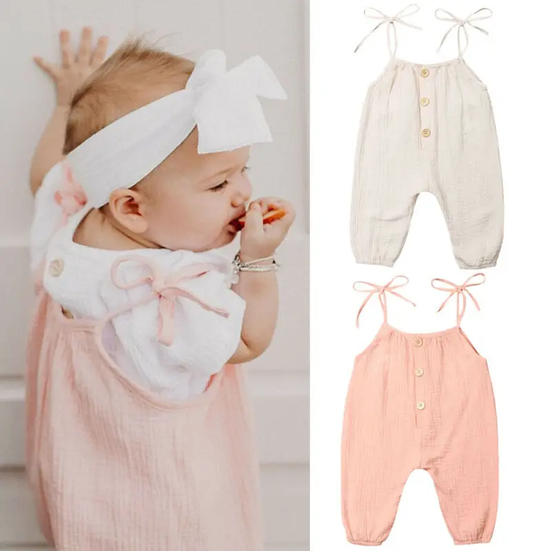 

Newborn Kids Baby Girls Sleeveless Cotton and linen Romper Jumpsuit One-Pieces Clothes Size 0-24M
