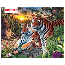 GATYZTORY, 3D Алмазная живопись, Полная площадь, сделай сам, домашний декор, ремесло, стразы, мозаичная картина, фото на заказ, картина из смолы, тигр, семья
