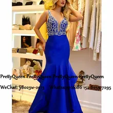 Королевское синее Многоярусное платье для выпускного вечера, роскошные серебряные бусы с кристаллами глубокий v-образный вырез, официальное длинное вечернее платье для женщин