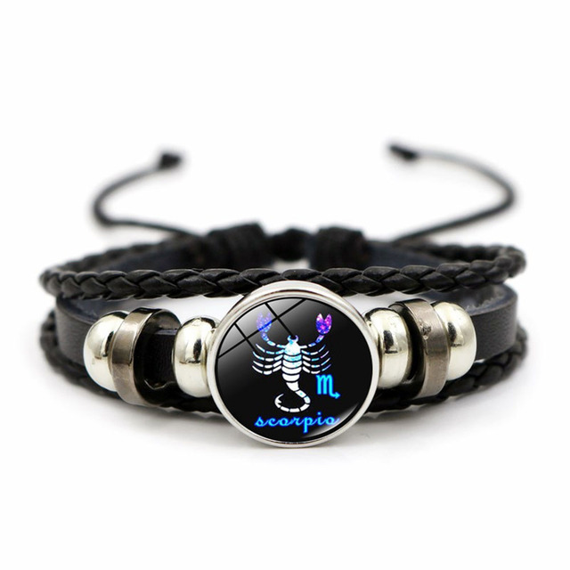 Constellation Bracelet Hand-woven Beaded Retro Leather Zodiac Sign Beads Bangle Bracelets For Women Men Jewelry Gift