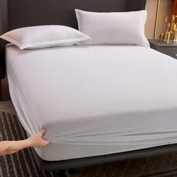 1PCS Fitted Sheet Pure Color Cotton Mattress Cover Non Slip Fixed Pure Simmons Protective Home Hotel Product