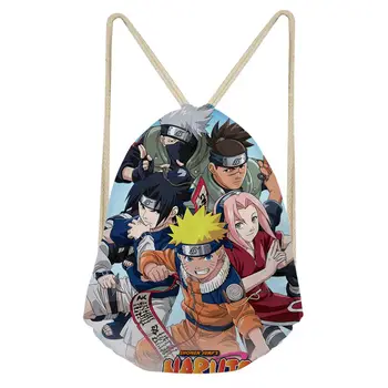 

Aulaygo Kids Drawstring Bag Popular Japanese Anime Naruto Bunch Print Pocket Girls Shoulder Bags Women Men Carry Bag Polyester
