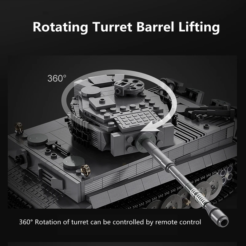 Puzzle Block Assembling RC Tank 1:35 360 Degree Rotation Turret Barrel Lift Dual Motor All-round Remote Control Tiger Tank Model