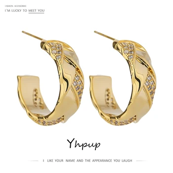 

Yhpup Fashion Geometric Golden Stud Earrings 2020 Temperament Shiny Cubic Zirconia Earrings Jewelry for Women Orecchini Donna