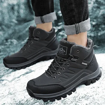 

Men Boots Anti-Skidding Leather Shoes Men Popular Comfy Autumn Winter Men Shoes Short Plush Snowboots Durable Outsole size 39-46