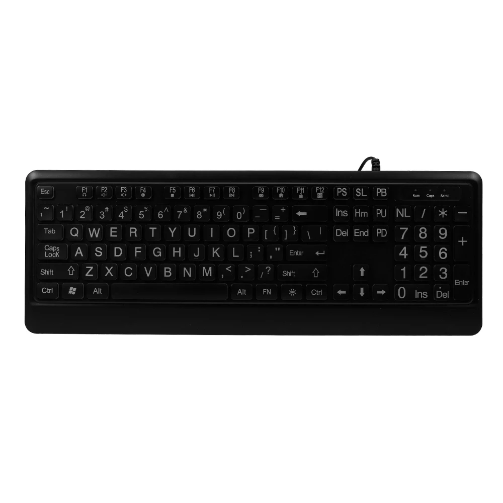 Wired Large Print Keyboard White Bold Jumbo Letters Silent Backlit