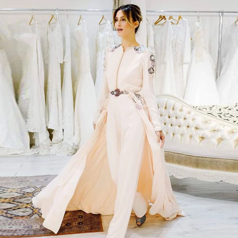 Скромный комбинезон арабские дубайские вечерние платья с круглым вырезом и длинным рукавом со съемным шлейфом вечернее атласное мусульманское платье для выпускного вечера