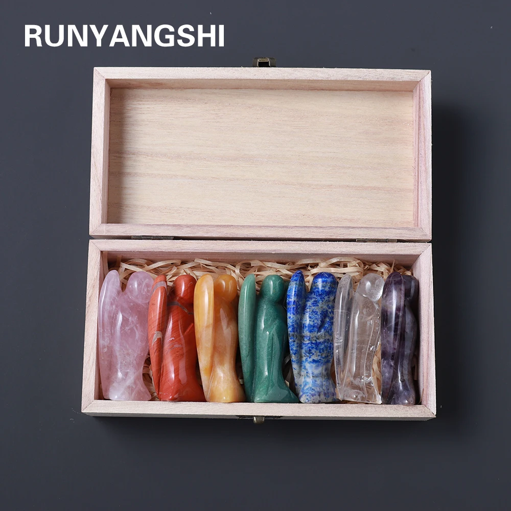 PROD 1005002557866803 7pcs/set Natural crystal angel Hand carved
craftsPatron Saint Cure Gemstone Home Decoration wood Gift DIY