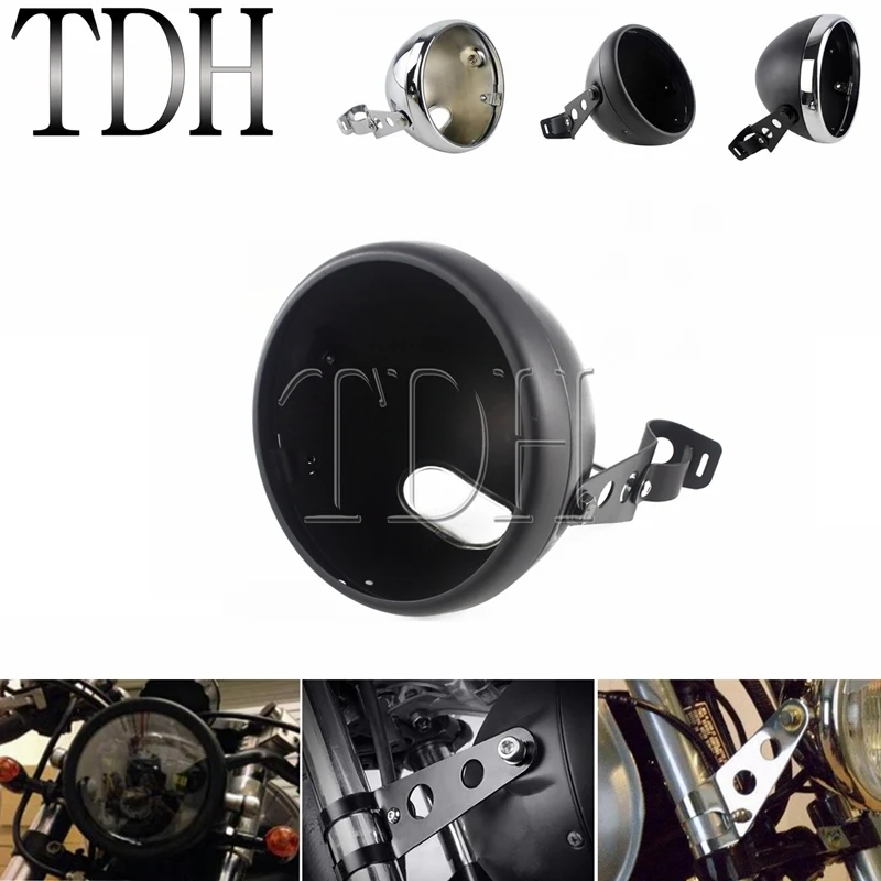 

Matte Black LED Headlight Shell Housing w/ 28-42mm Mount Bracket 7" Round Headlight Light Bulb Bucket For Harley Motorcycl