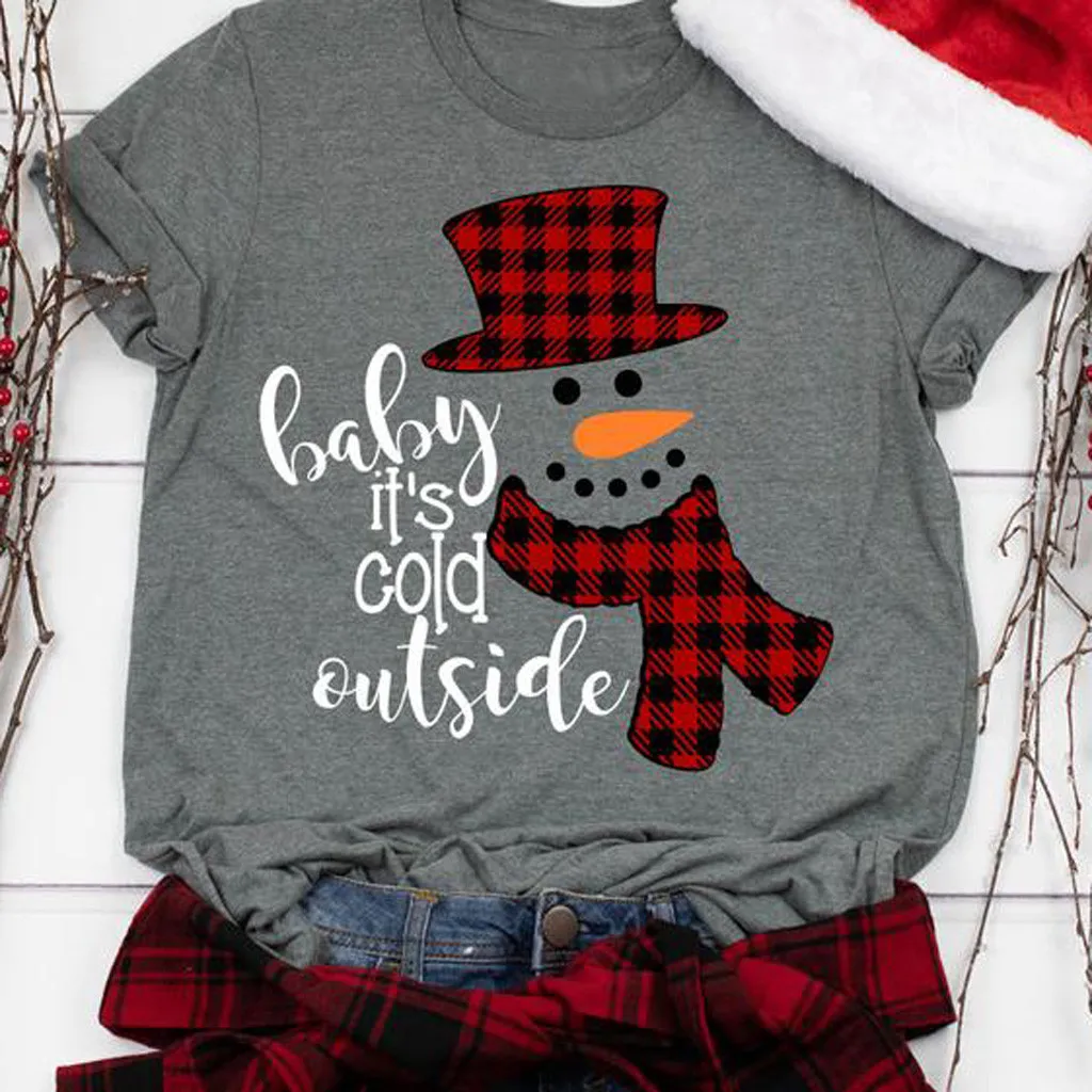 H30 футболка с Сантой и снеговиком, Женская рождественская футболка с мультяшным принтом размера плюс, футболки с коротким рукавом, Camiseta Feminina, женские футболки с рождественским принтом