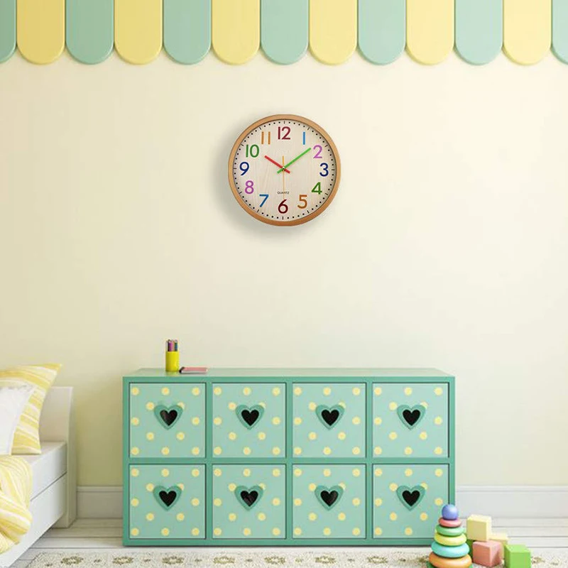 

Silent Non Ticking Kids Wall Clock, Battery Operated Colorful Decorative Clock for Children Nursery Room Bedroom School Classroo