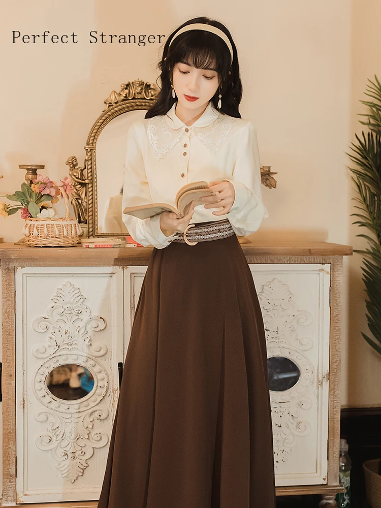 Retro Hot Sale High Quality Autumn New Arrival Peter Pan Collar Lace Color Block French Style Women Long Dress