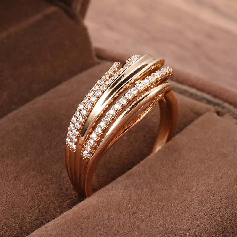 健康アクセサリー CHII Kinel Hot 585 Rose Gold Color Wave Rings for Women Natural