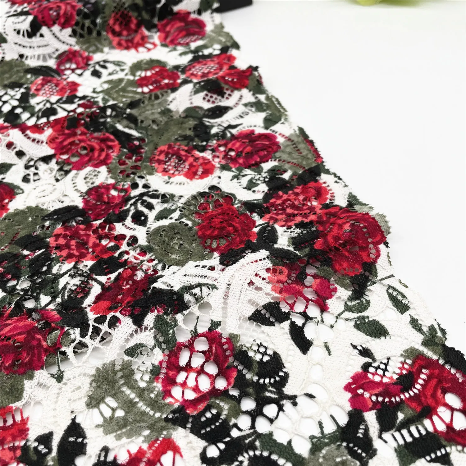 3y/Lot Width7 1/2 Inch (19)White Printed Floral Elastic Stretch Lace Trim 4