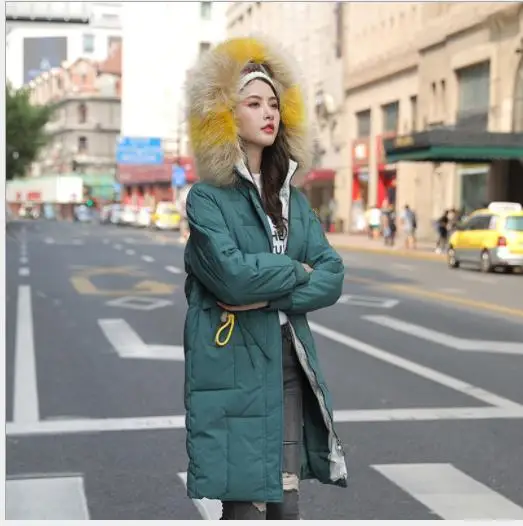 Цветная куртка с меховым воротником Abrigos Mujer Invierno, хлопок, пуховик, женское плотное Свободное пальто с хлопковой подкладкой, Повседневная зимняя одежда H229 - Цвет: Dark Green