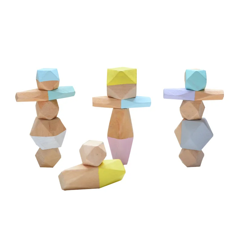 

Baby Toy Silicone Jenga Building Block Colored Stone Creative Educational Toys Nordic Style Stacking Game Rainbow Stone Wooden