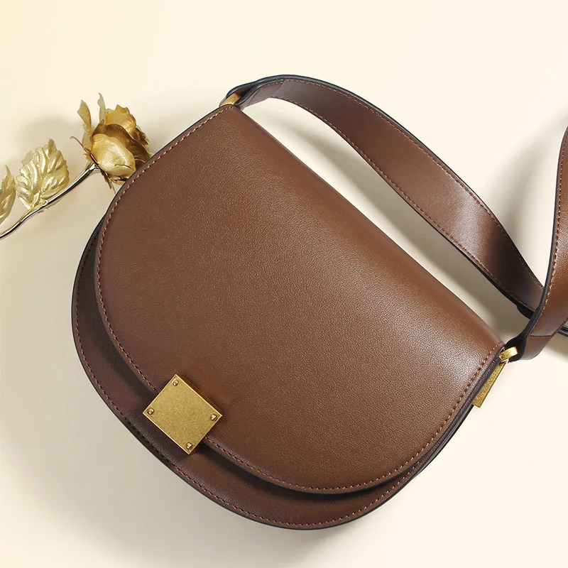 

Johnature Fashion Luxury Genuine Leather Saddle Women Bag 2020 New Leisure Solid Color Hasp Cowhide Shoulder & Crossbody Bags