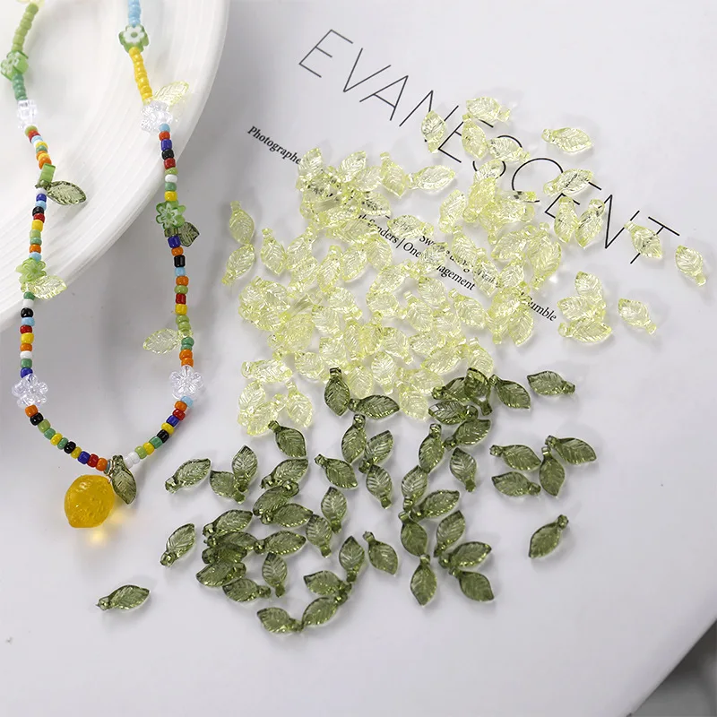 Acrylic Beads Transparent Green Small Leaves Spacer Loose Beads For DIY Handmade Bracelet Beaded Jewelry Making Accessories