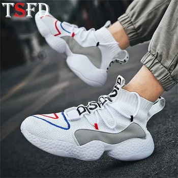 

Fly Weaving Men's Sport Shoes Slip-on Chunky Sneakers High Top Men Running Shoes Men's Sports Sock Shoe Big Size Men's Shoes V6
