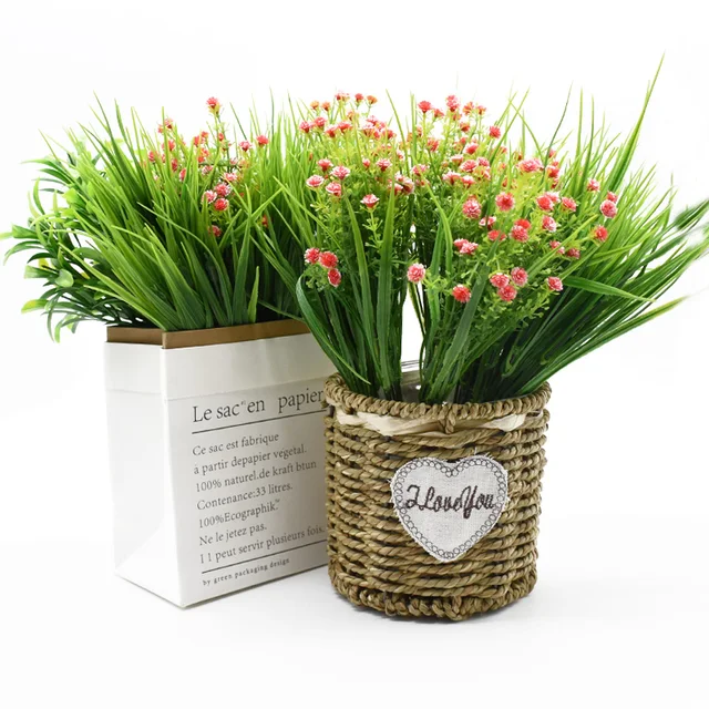 1/2 Darab 7 Villák Zöld Fű Mesterséges Növények Műanyag Virágok Háztartási Esküvő Tavaszi Nyári Nappali Vázák Otthoni Dekorációhoz - Image 3