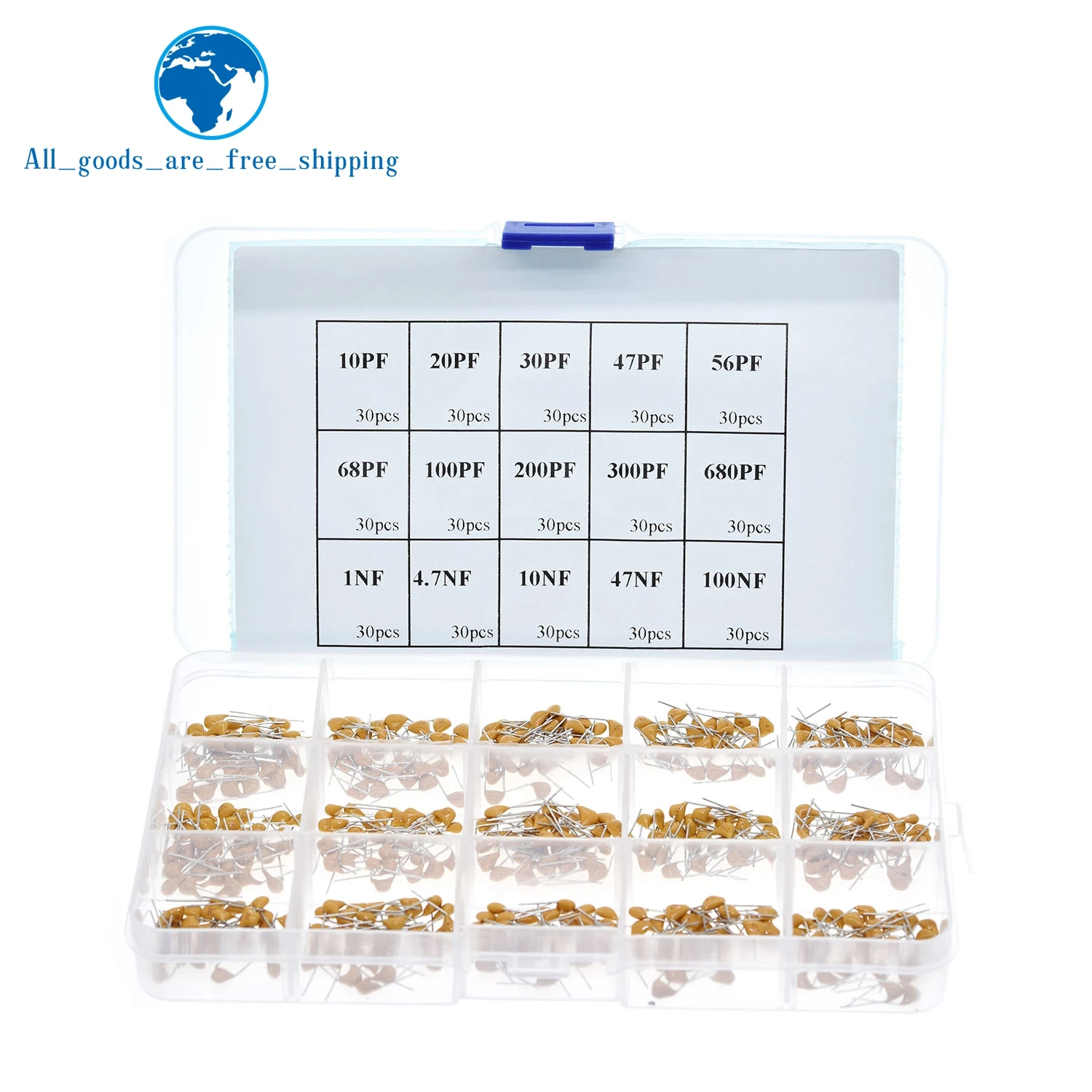 

450pcs 15 Value Ceramic Capacitor Set 50v Multi-layer Assortment Box 10pf To 100nf Electronic Components Capacitor Kit 024