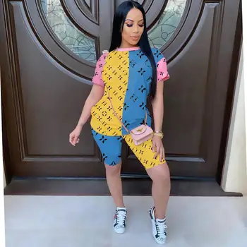 

Color Summer Women Casual Two Piece Set Hot Sale Streetwear Sport Wear Fashion Femme Letter Print T-shirt And Shorts Tracksuit