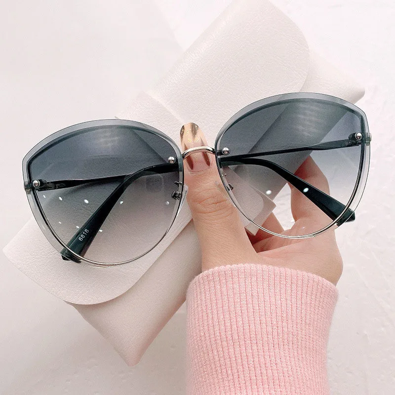big round sunglasses High Quality women's Oval Rimless Sunglasses Lady Metal Cay Eye Shades for Women Driving Glasses Sonnenbrille zonnebril dames oversized sunglasses Sunglasses