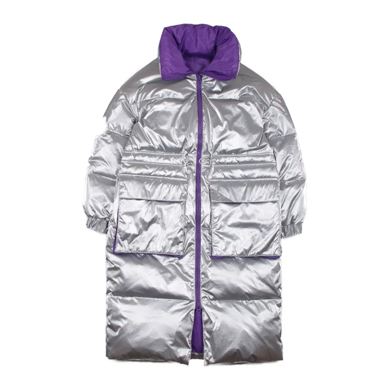 Nagodo, зимнее белое пуховое пальто для женщин,, космическое серебро, doudoune femme hiver, большие размеры, длинное пальто, утолщенная теплая Свободная куртка