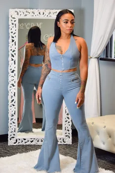 

Women's sexy fashion frosted washed denim suit