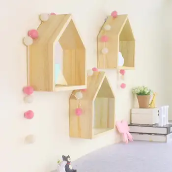 

Wooden Wall House Shaped Mounted Storage Display Stand Shelf Living Room Decor Ornament for Household Personality Ornament