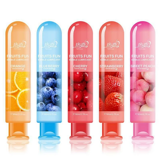 80ML Peach Strawberry Blueberry Cherry Orange Edible Flavor Water Based Lubricant Sex Anal Oral Gel